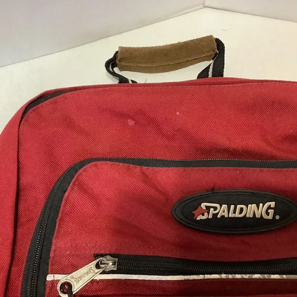 Vintage Spalding Leather Bottom Backpack Red 16
